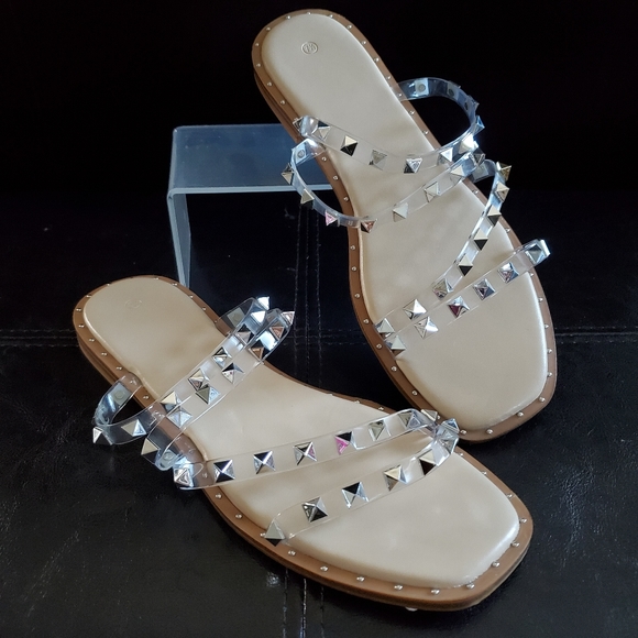 NWOT Studded Rivet Jelly Strap Slipper Sandals - Picture 3 of 7